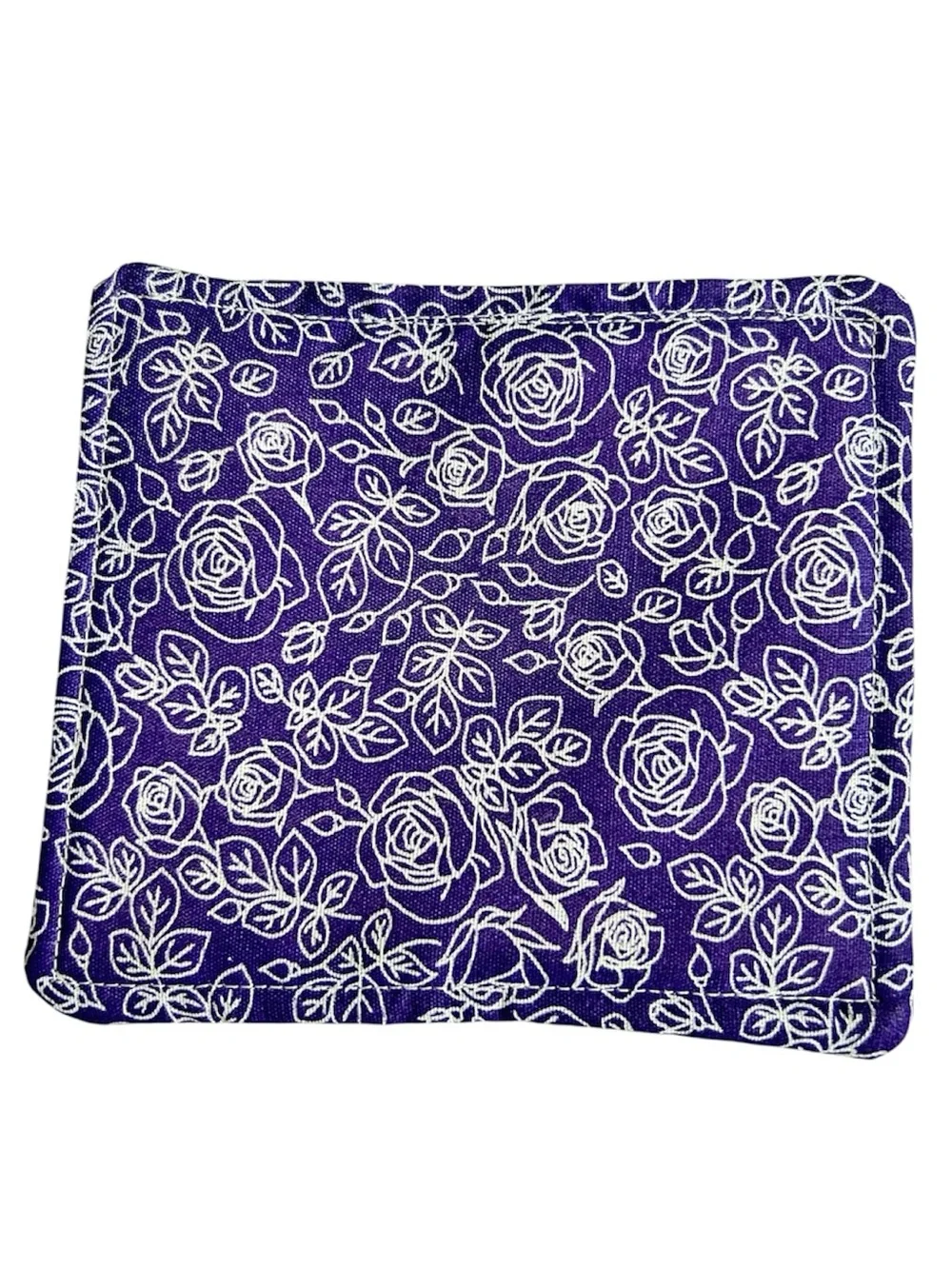 Hand Crafted Purple Green Floral Quilted Coaster Mug Rug Cotton
